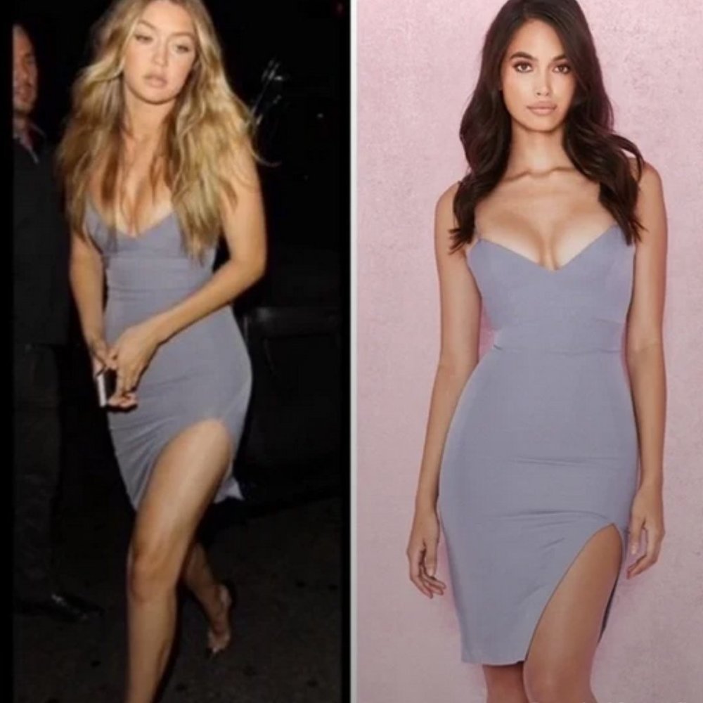 HOUSE OF CB Raqa Dress Grey Asymmetric Cut Bralette Spaghetti Strap Dress